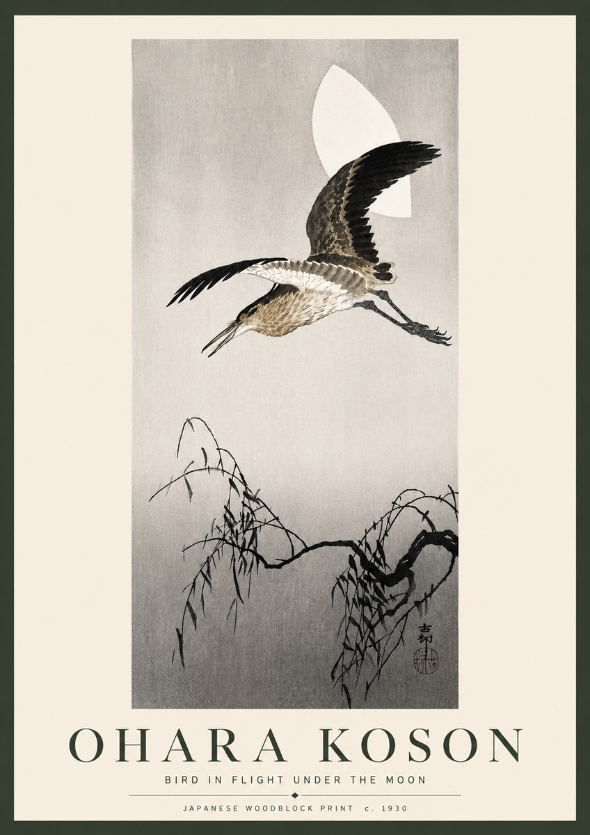 Ohara Koson Bird in Flight Under the Moon No5 - Juliste