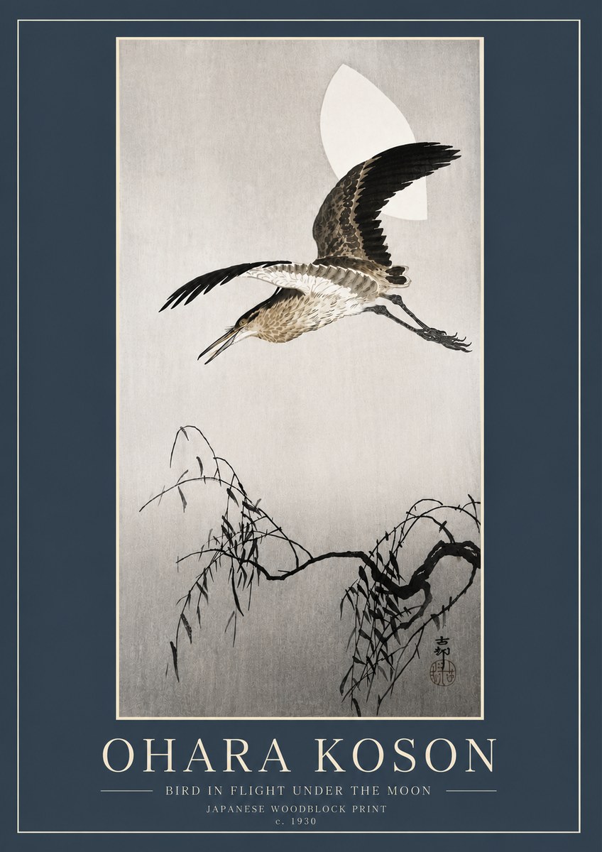 Ohara Koson Bird in Flight Under the Moon No6 - Juliste