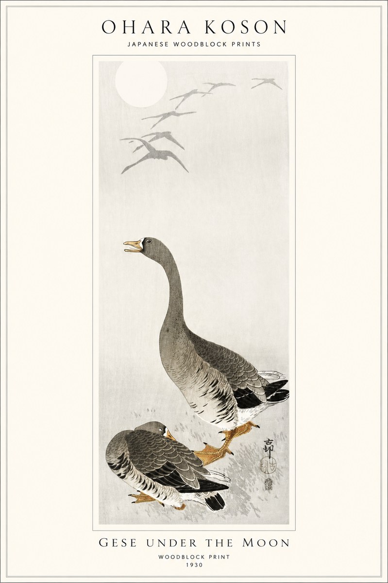 Ohara Koson Gese Under the Moon No1 - Juliste