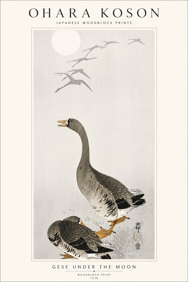 Ohara Koson Gese Under the Moon No5 - Juliste