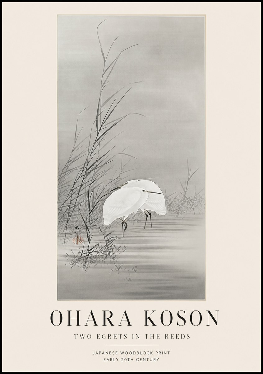 Ohara Koson Two Egrets in the Reeds No1 - Juliste