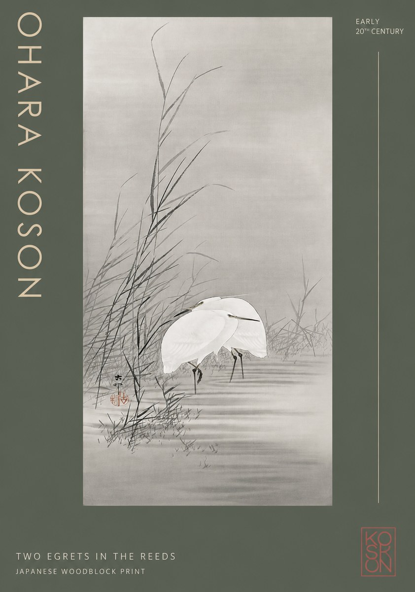 Ohara Koson Two Egrets in the Reeds No2 - Juliste