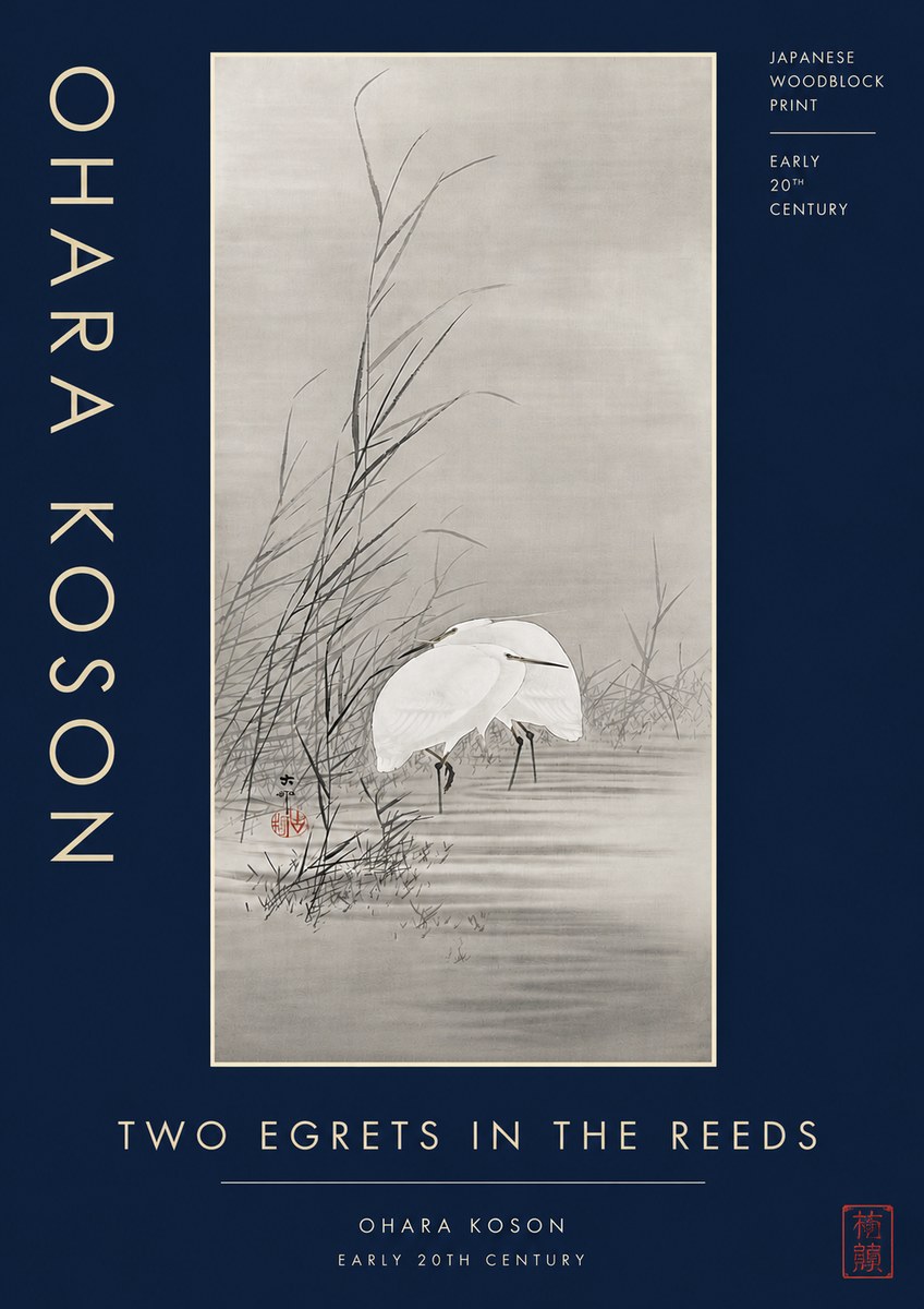 Ohara Koson Two Egrets in the Reeds No4 - Juliste