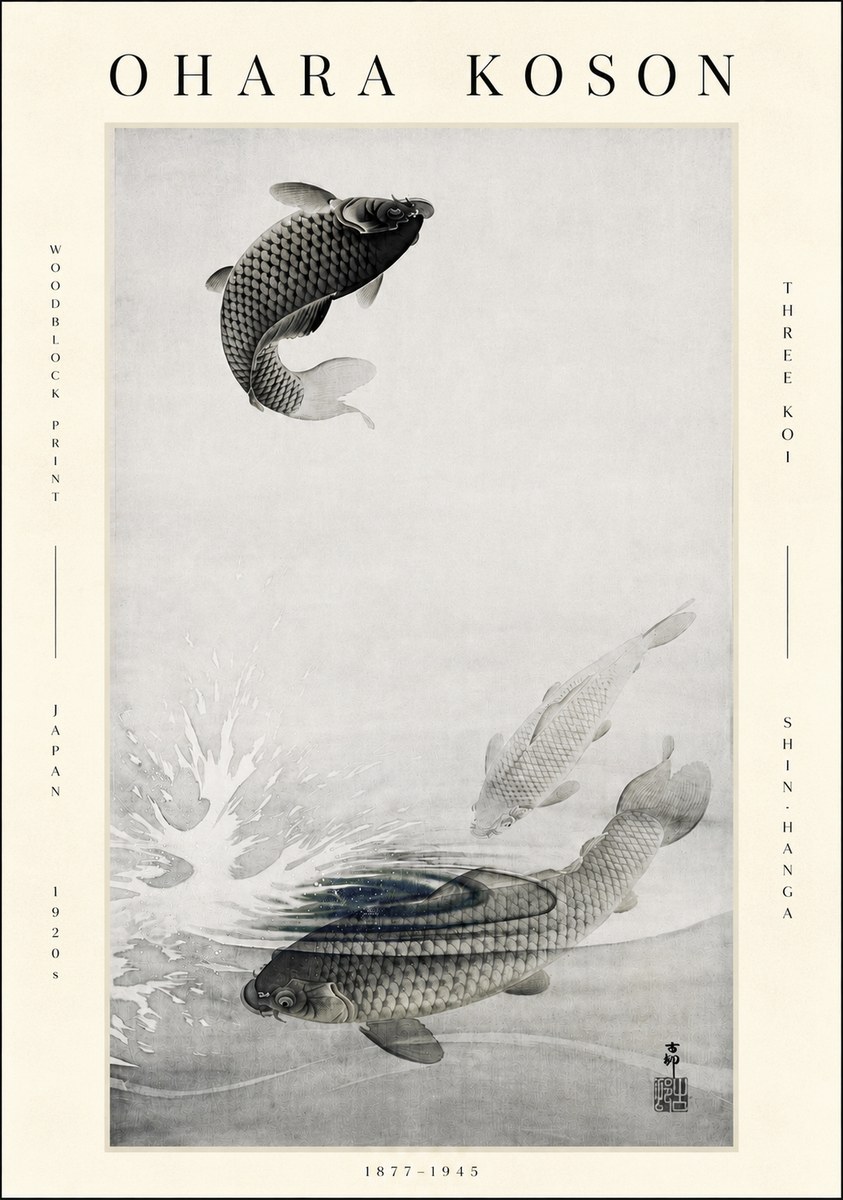 Ohara Koson Three Koi No3 - Juliste