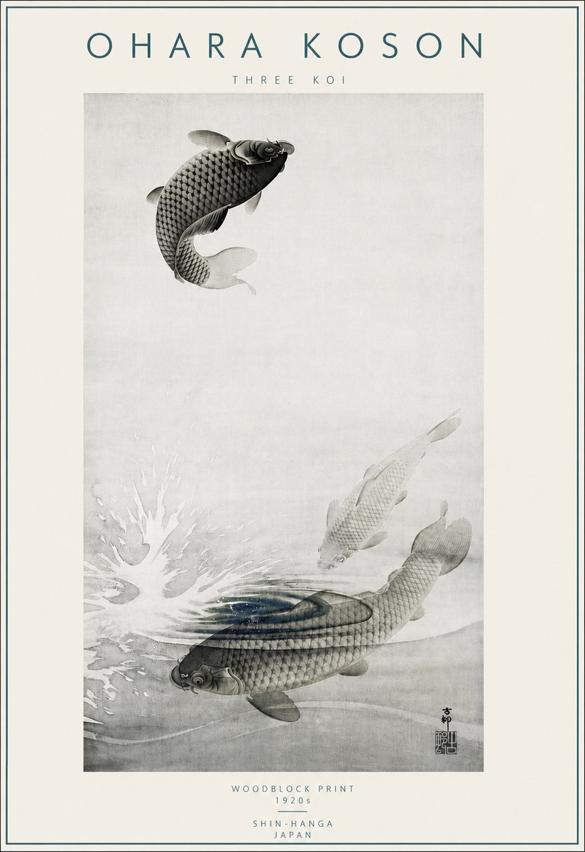 Ohara Koson Three Koi No4 - Juliste