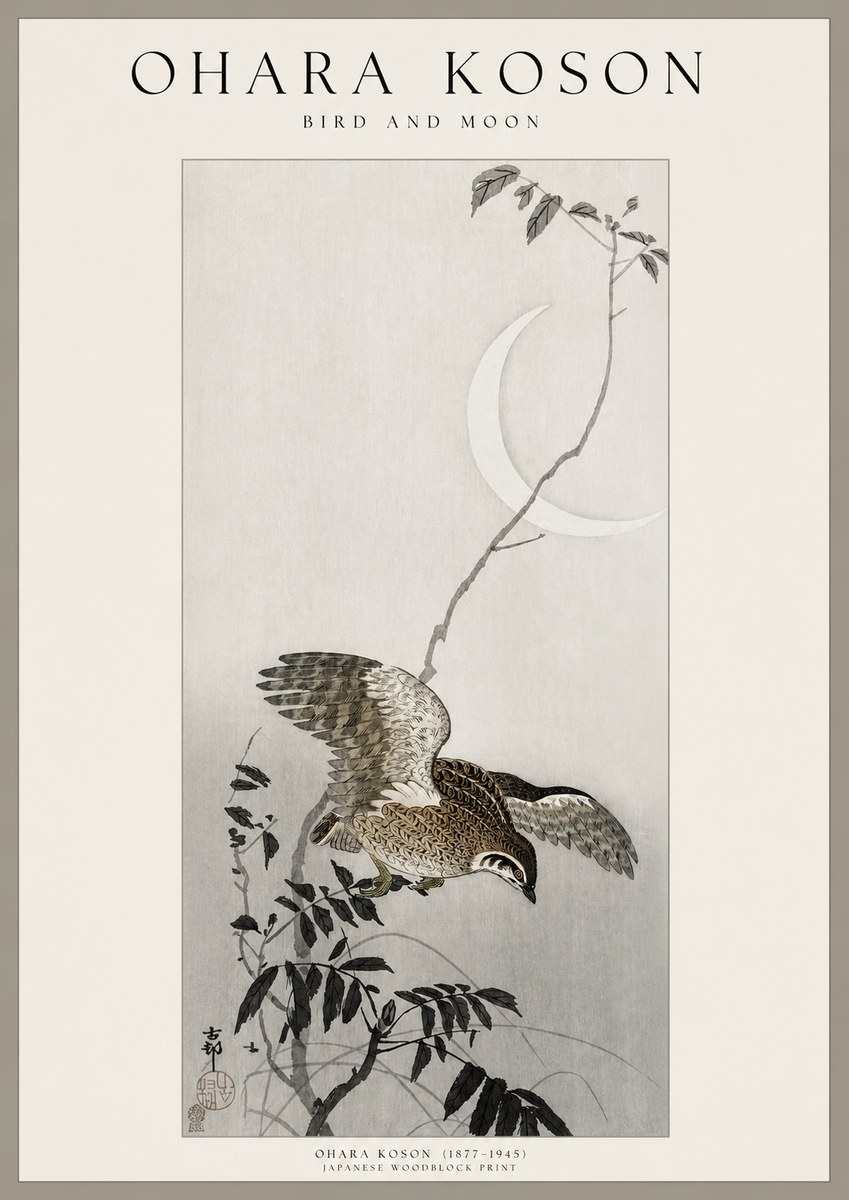 Ohara Koson Bird and Moon No1 - Juliste