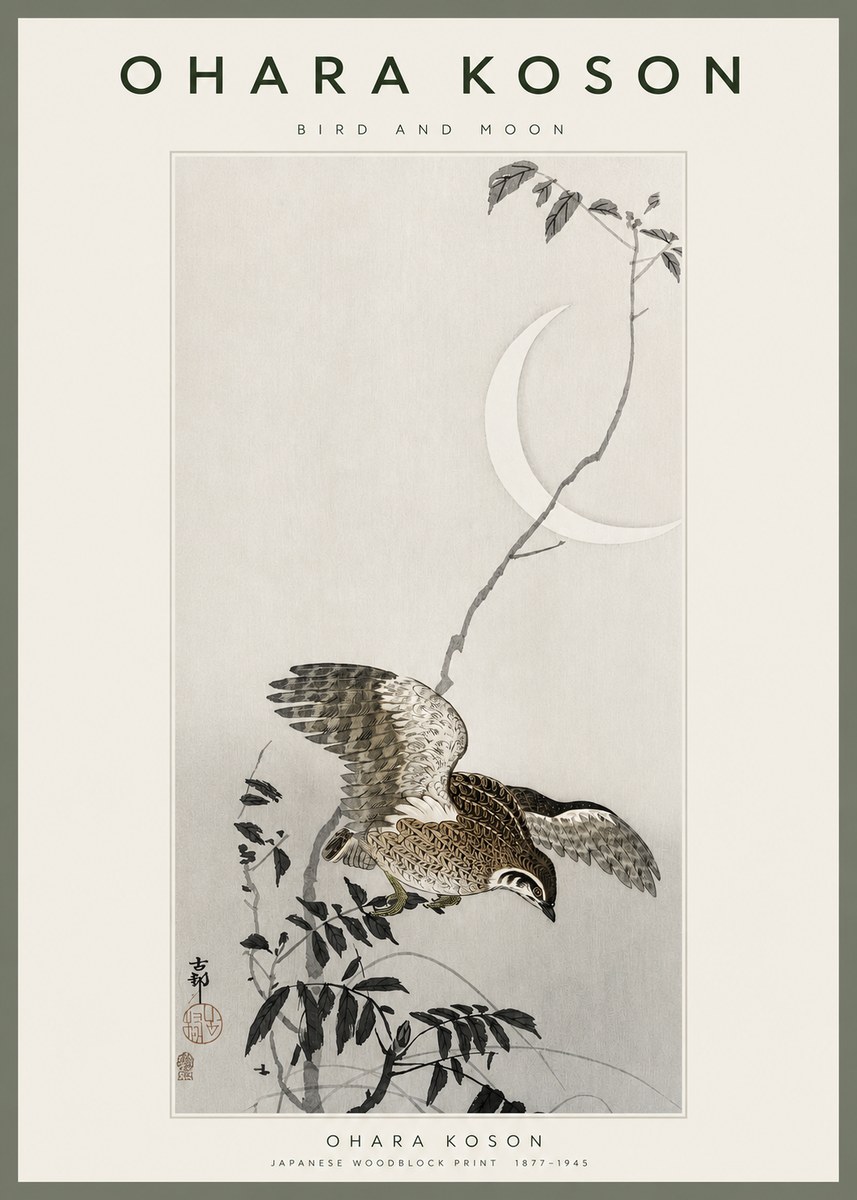 Ohara Koson Bird and Moon No2 - Juliste