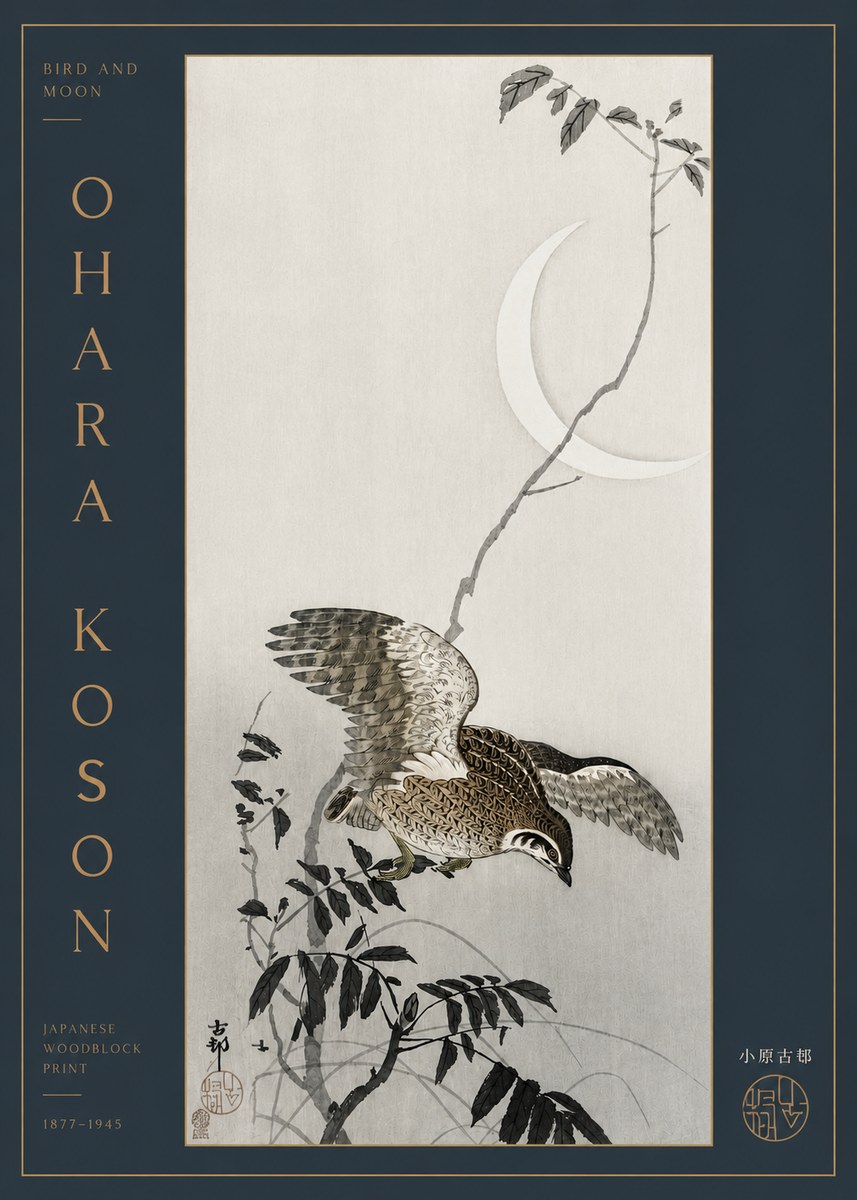 Ohara Koson Bird and Moon No3 - Juliste