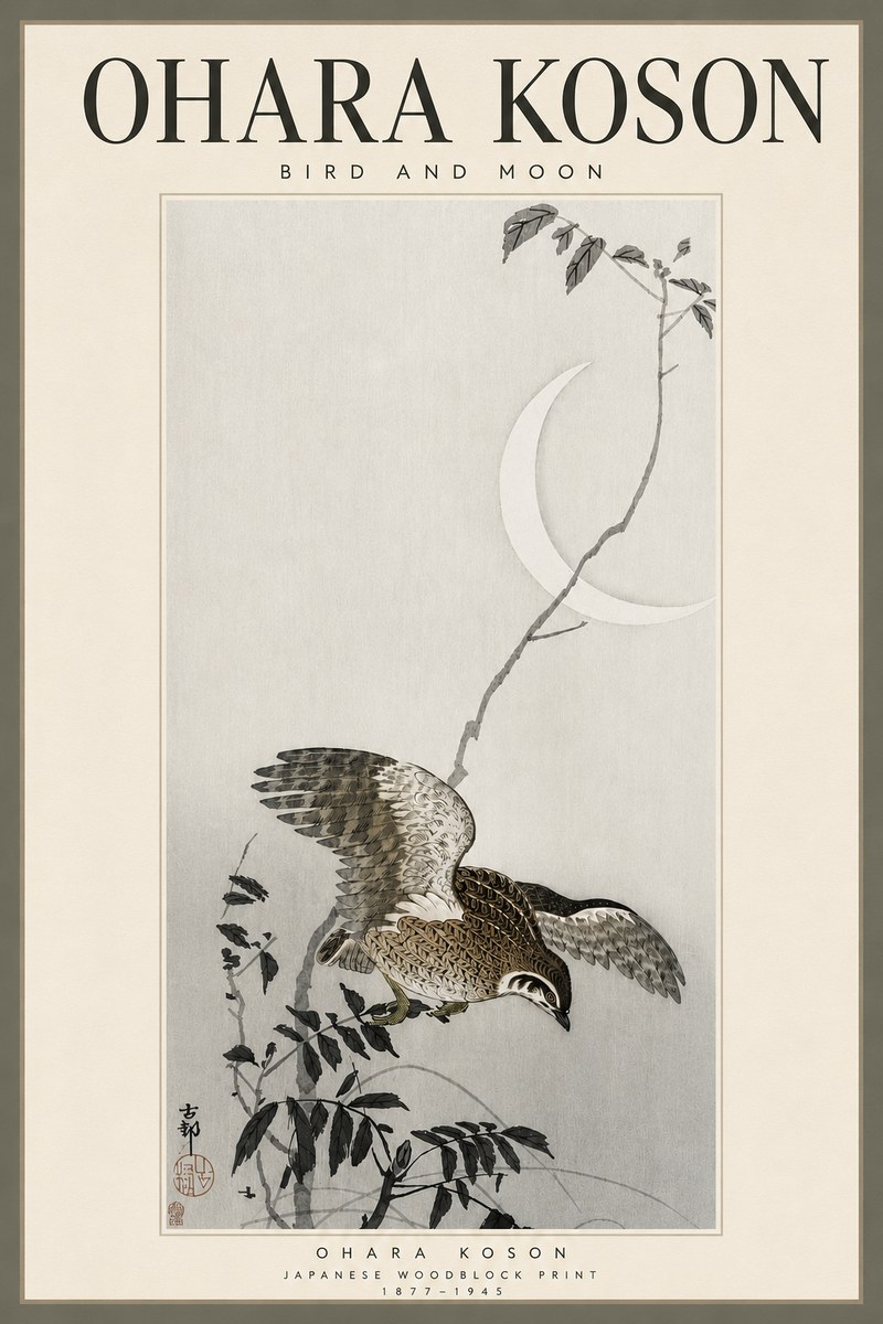 Ohara Koson Bird and Moon No4 - Juliste