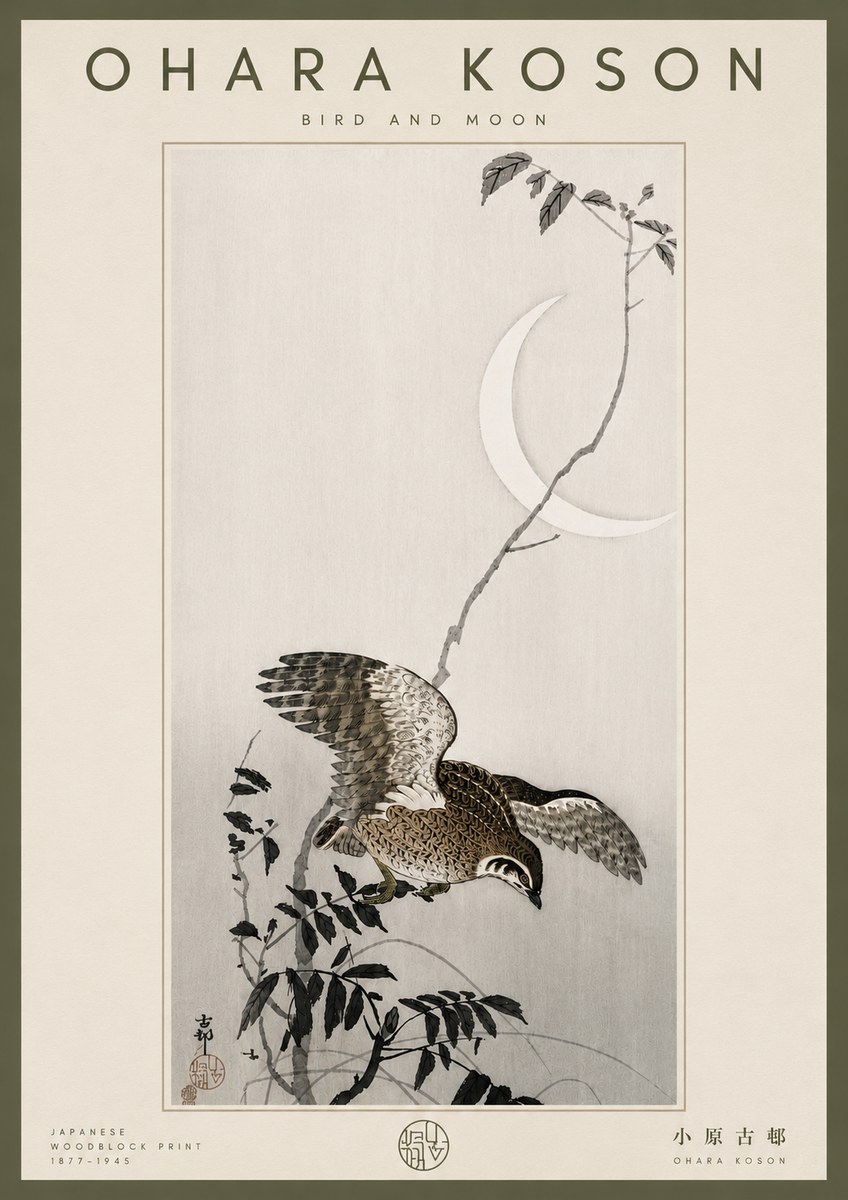 Ohara Koson Bird and Moon No6 - Juliste