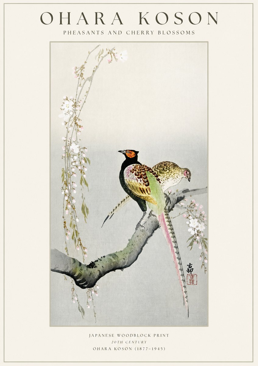 Ohara Koson Pheasants and Cherry Blossoms II No1 - Juliste