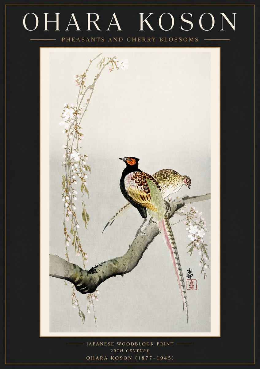 Ohara Koson Pheasants and Cherry Blossoms II No4 - Juliste
