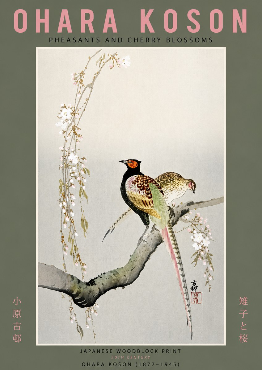 Ohara Koson Pheasants and Cherry Blossoms II No6 - Juliste