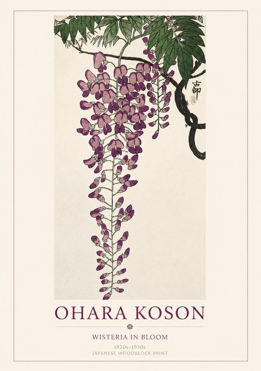 Ohara Koson Wisteria in Bloom No1 - Juliste