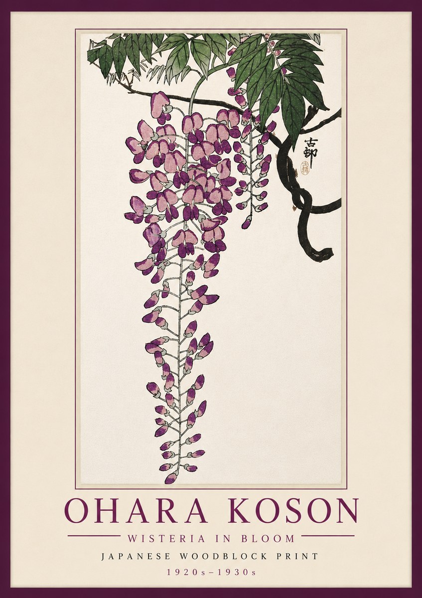 Ohara Koson Wisteria in Bloom No5 - Juliste