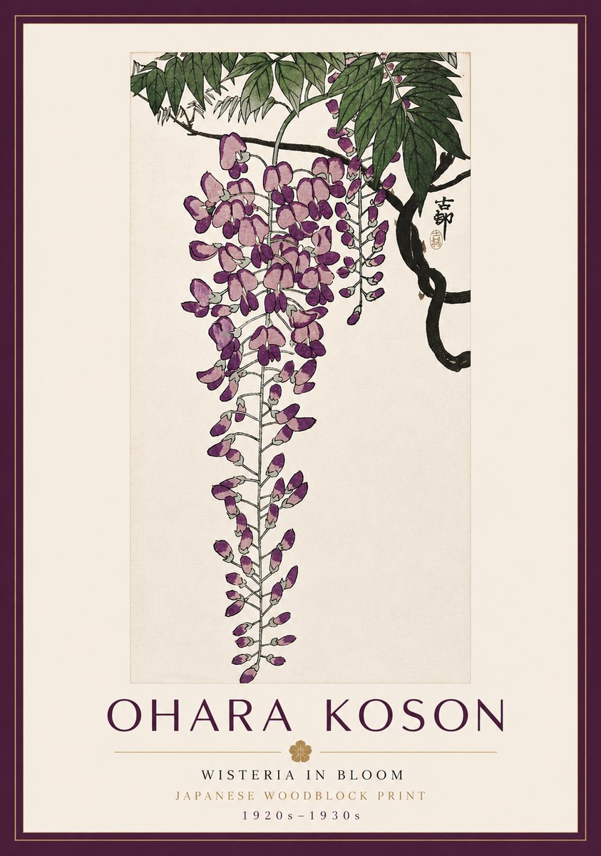 Ohara Koson Wisteria in Bloom No6 - Juliste
