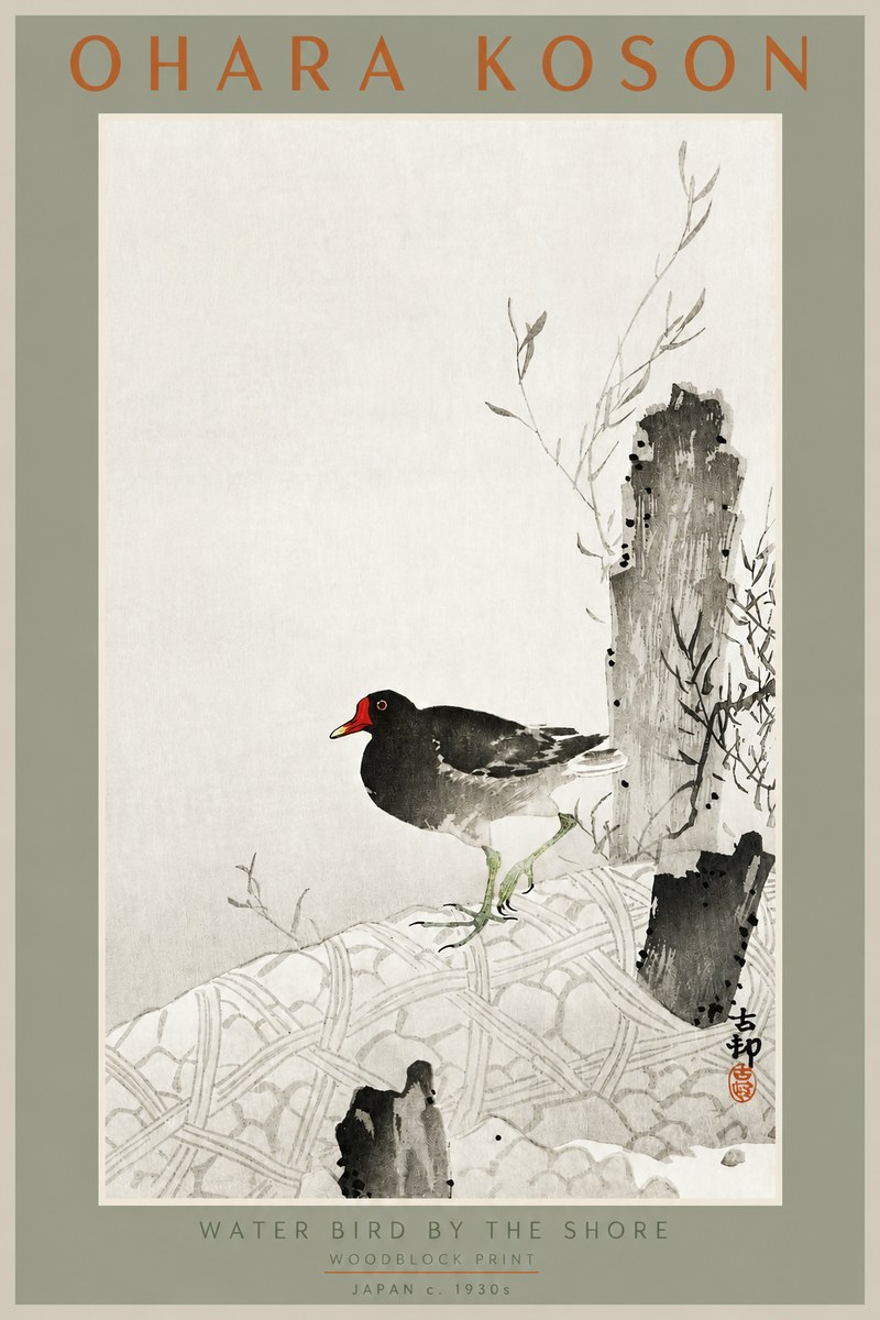 Ohara Koson Water Bird by the Shore No2 - Juliste