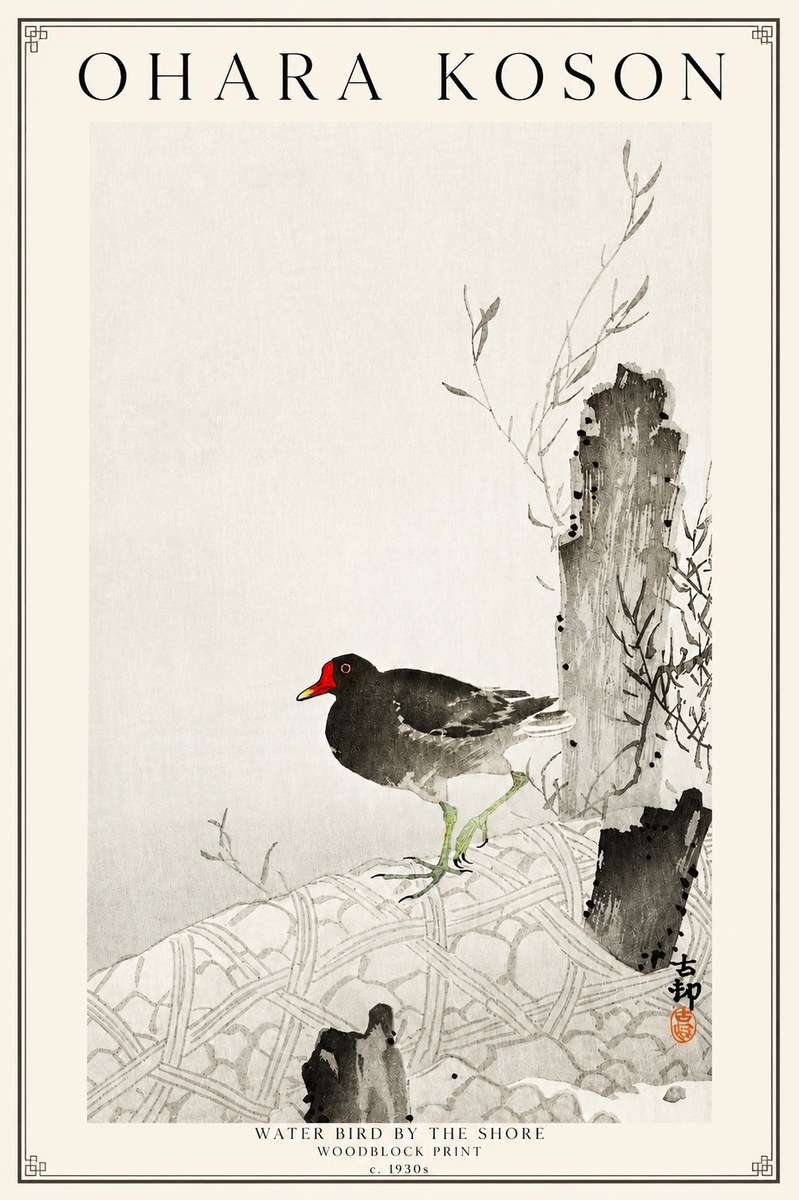 Ohara Koson Water Bird by the Shore No3 - Juliste