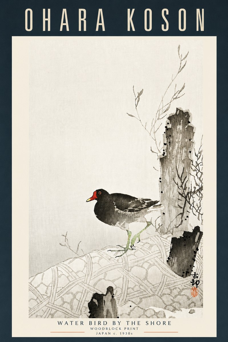 Ohara Koson Water Bird by the Shore No5 - Juliste