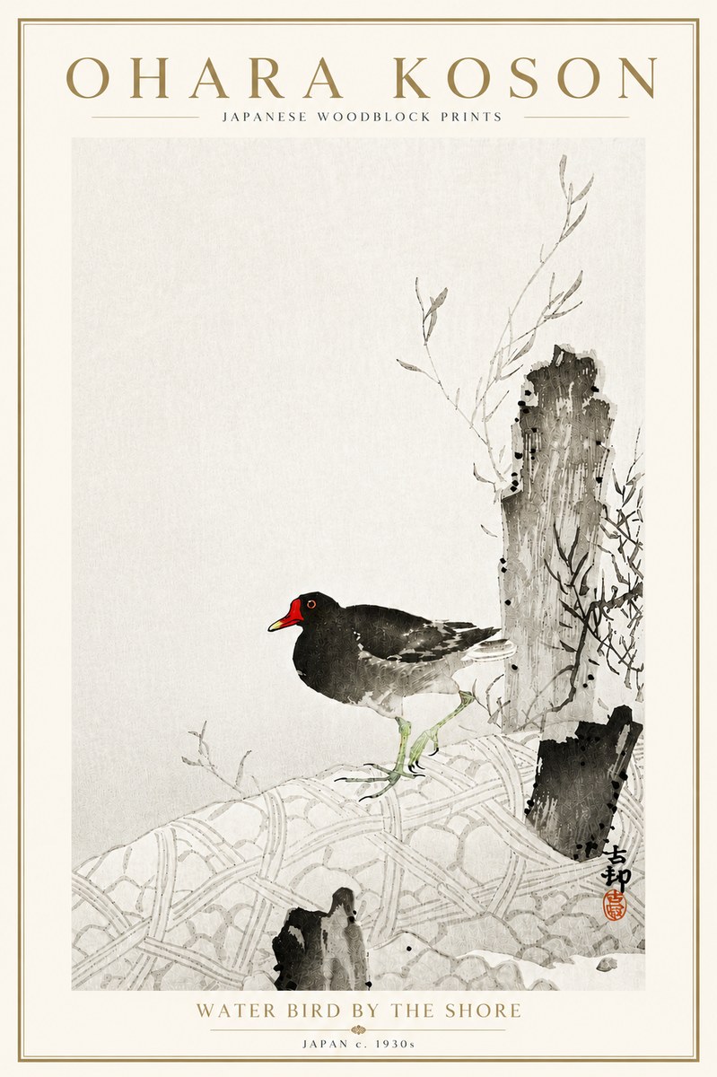 Ohara Koson Water Bird by the Shore No6 - Juliste