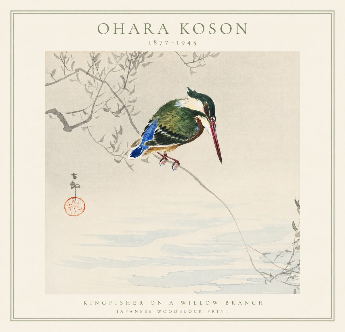 Ohara Koson Kingfisher on a Willow Branch No1 - Juliste