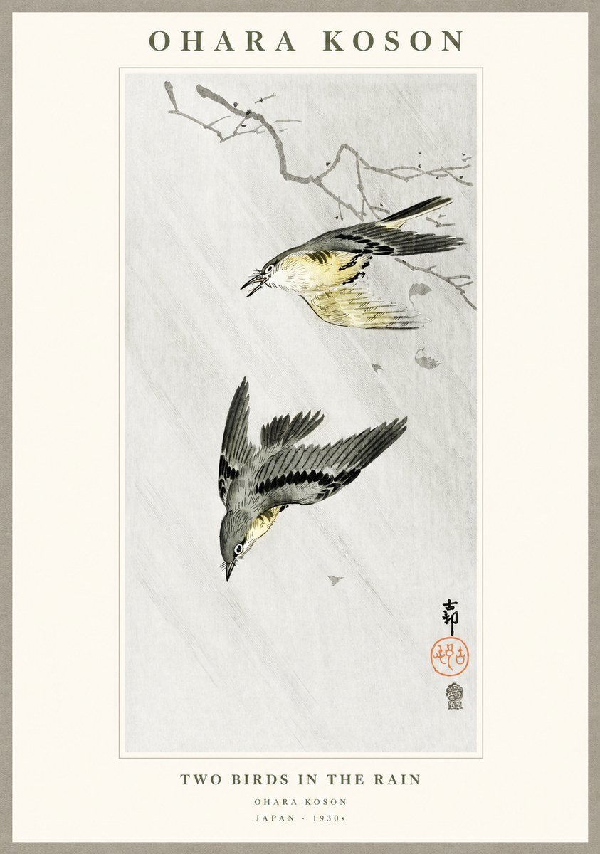 Ohara Koson Two Birds in the Rain No1 - Juliste