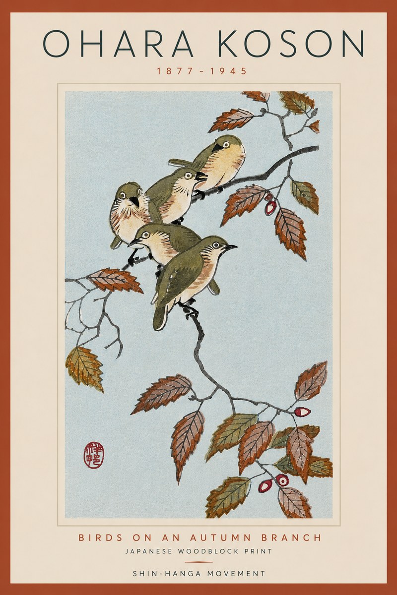 Ohara Koson Birds on an Autumn Branch No6 - Juliste