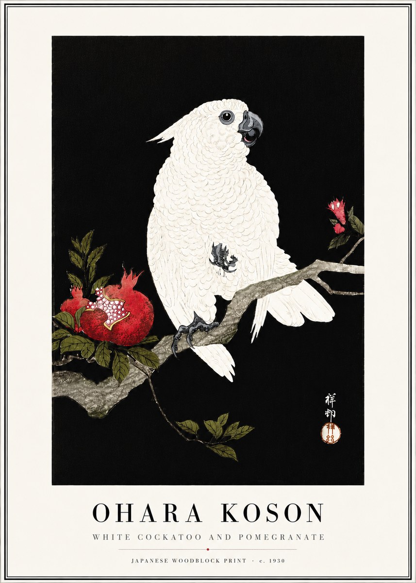 Ohara Koson White Cockatoo and Pomegranate I No4 - Juliste