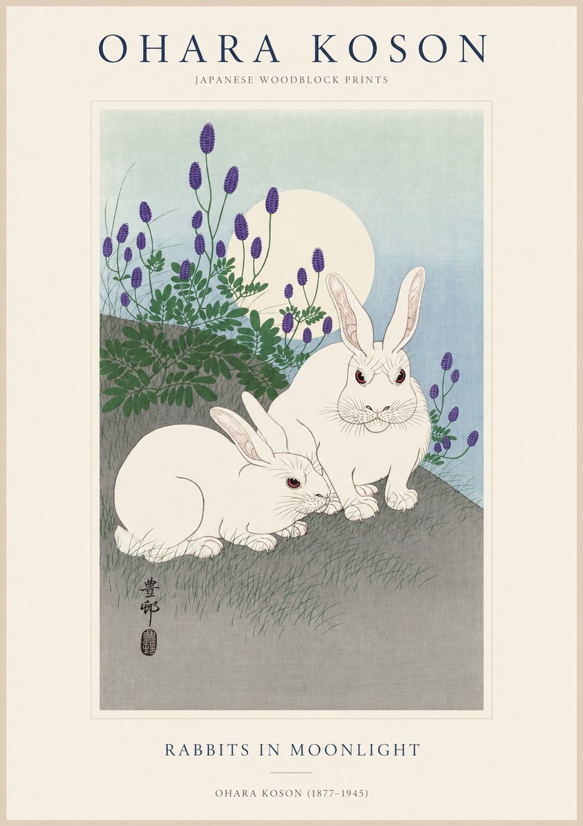 Ohara Koson Rabbits in Moonlight No1 - Juliste