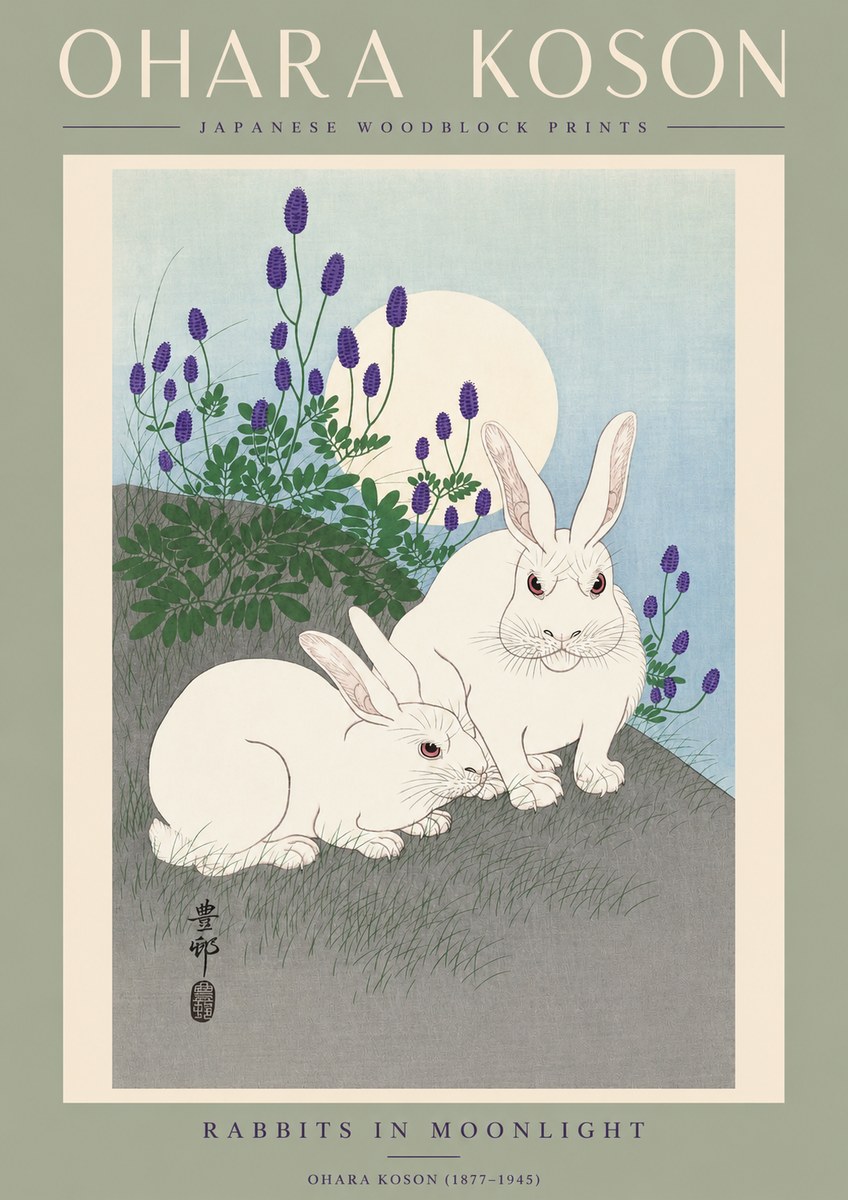 Ohara Koson Rabbits in Moonlight No2 - Juliste