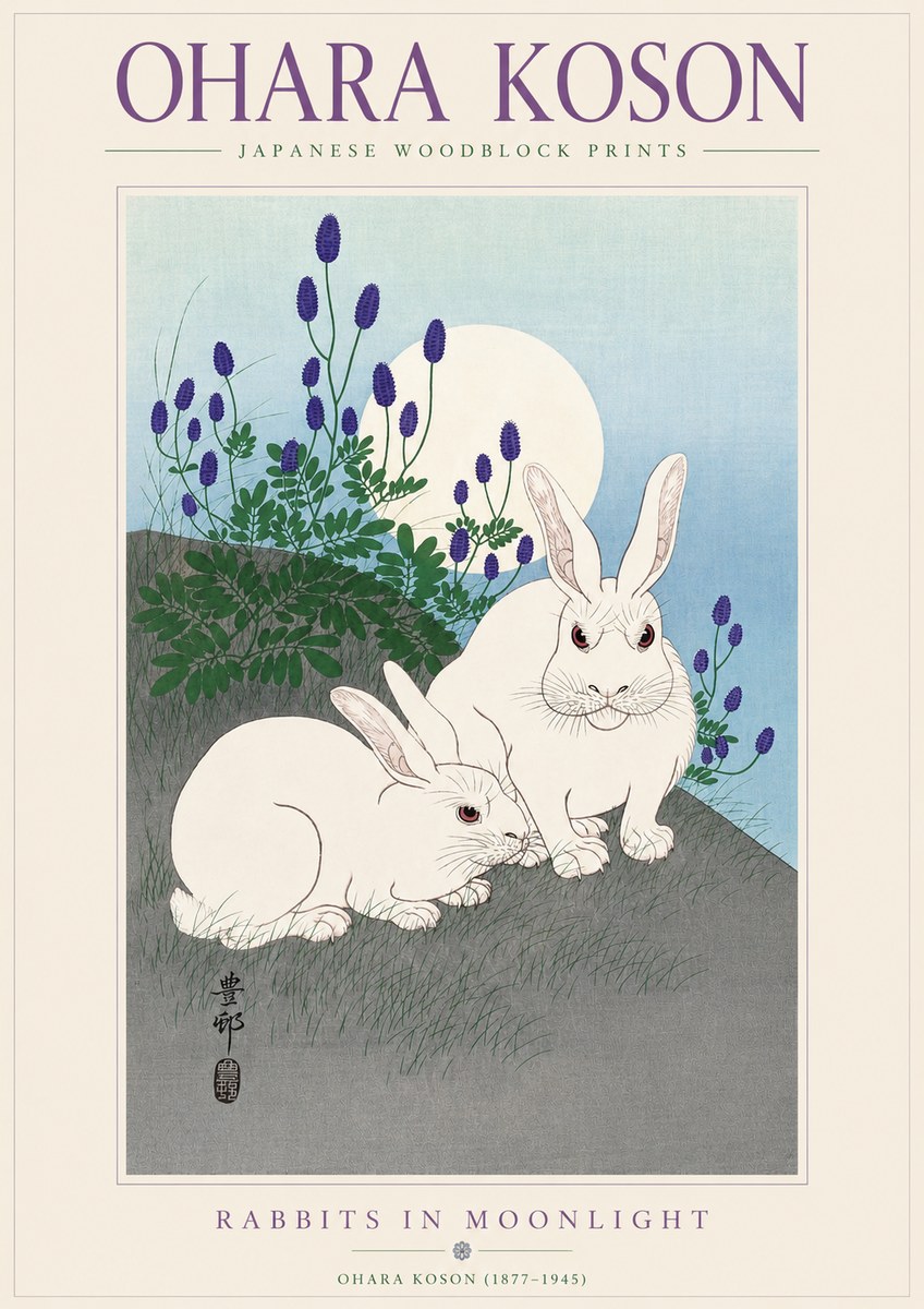 Ohara Koson Rabbits in Moonlight No3 - Juliste