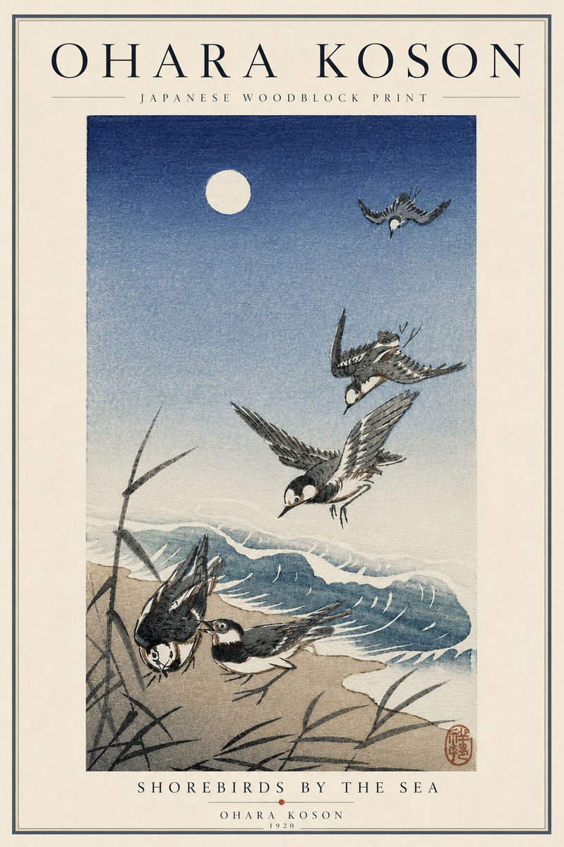Ohara Koson Shorebirds by the Sea No3 - Juliste