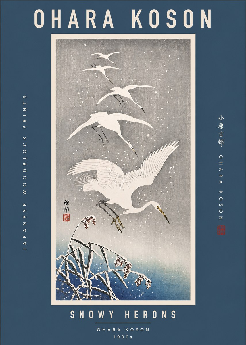 Ohara Koson Snowy Herons No2 - Juliste