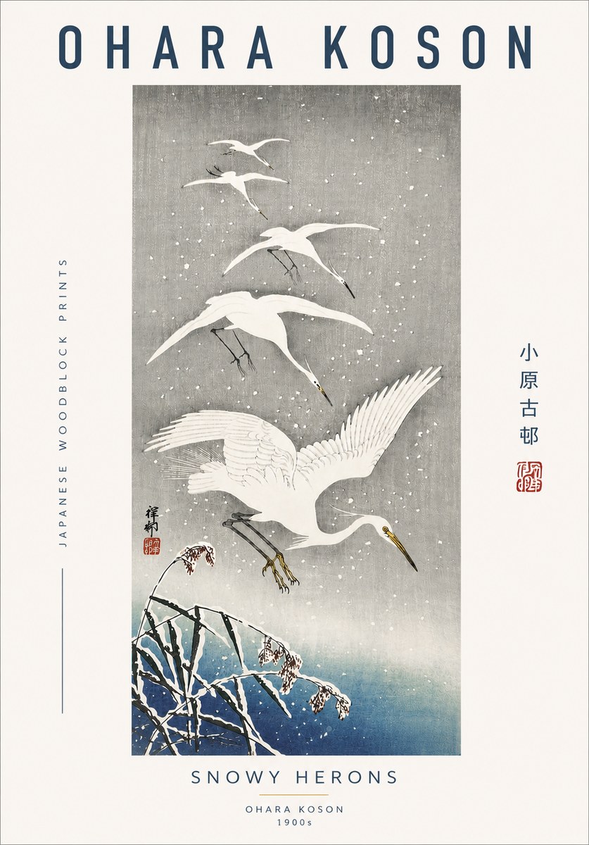 Ohara Koson Snowy Herons No4 - Juliste