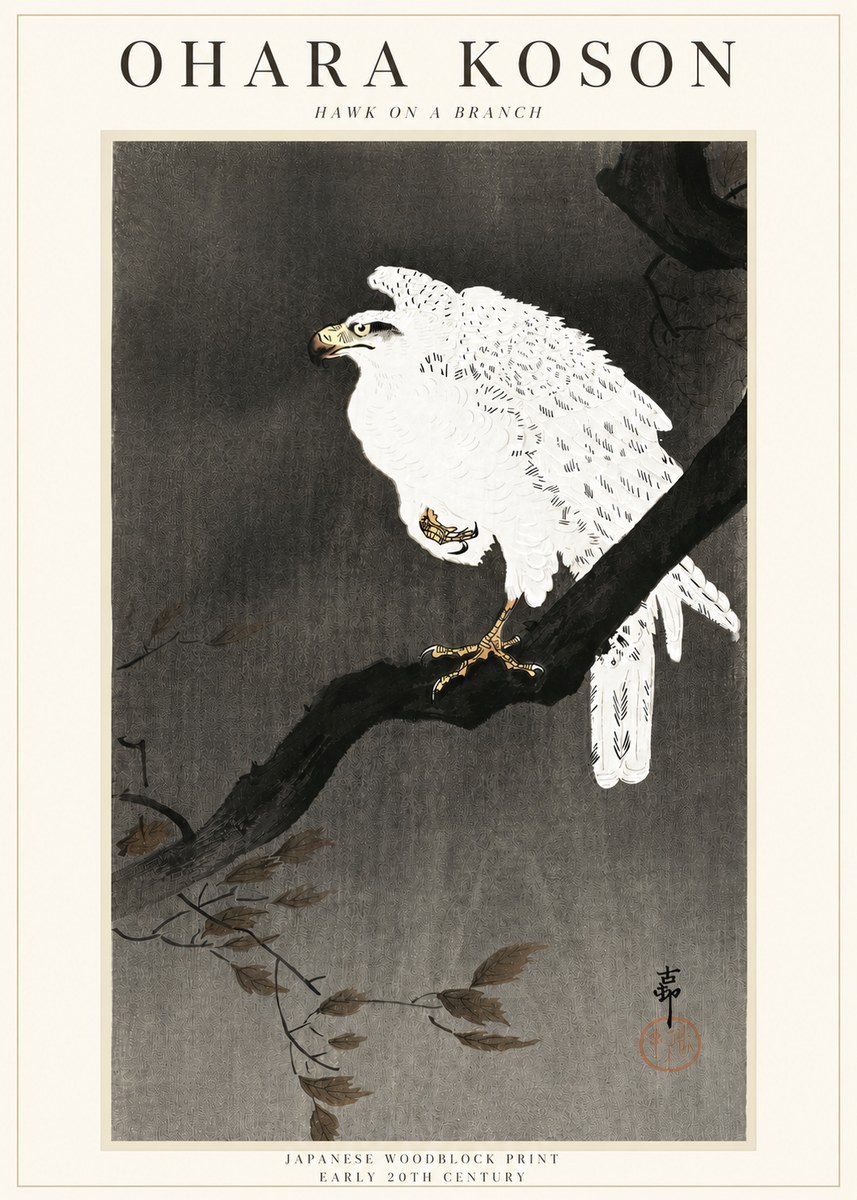 Ohara Koson Hawk on a Branch II No3 - Juliste