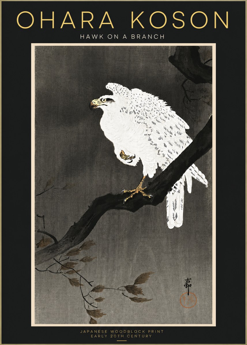 Ohara Koson Hawk on a Branch II No4 - Juliste