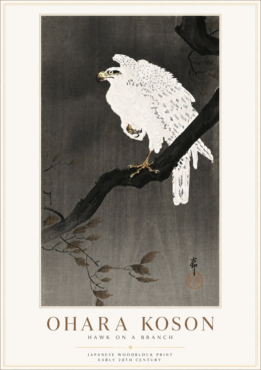 Ohara Koson Hawk on a Branch II No6 - Juliste