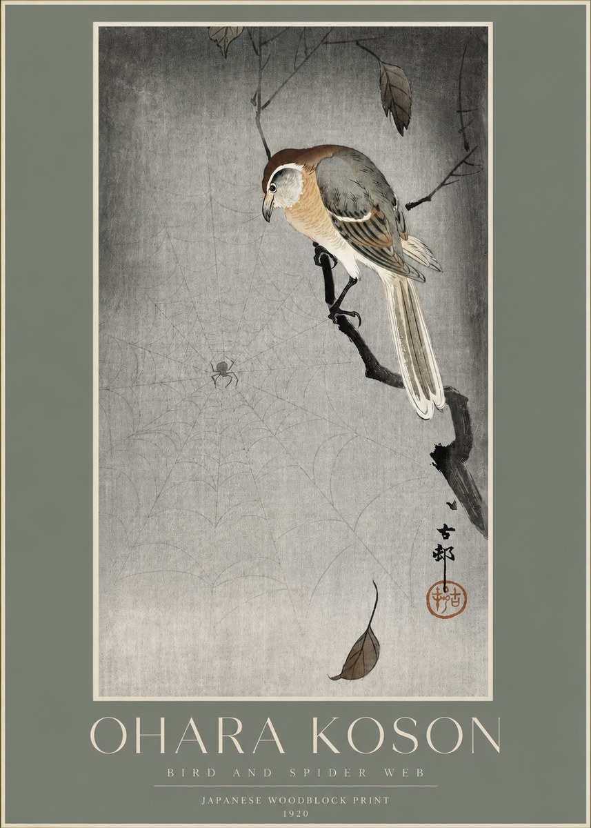 Ohara Koson Bird and Spider Web II No2 - Juliste