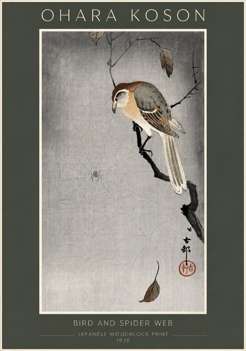 Ohara Koson Bird and Spider Web II No5 - Juliste