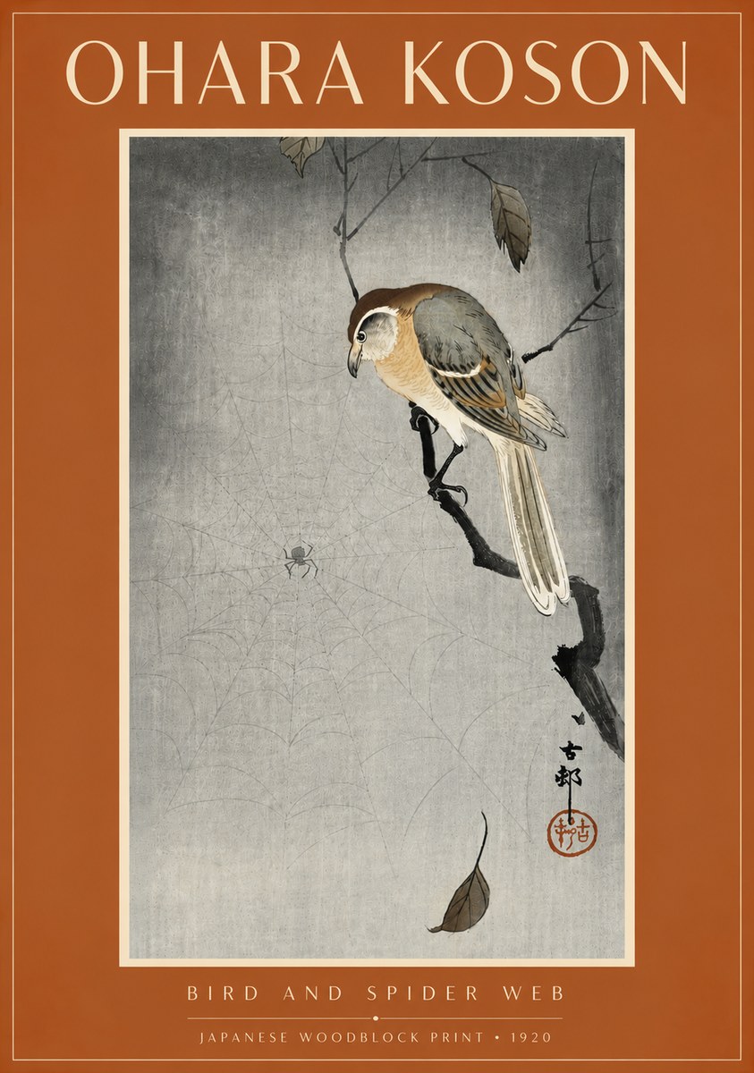 Ohara Koson Bird and Spider Web II No6 - Juliste