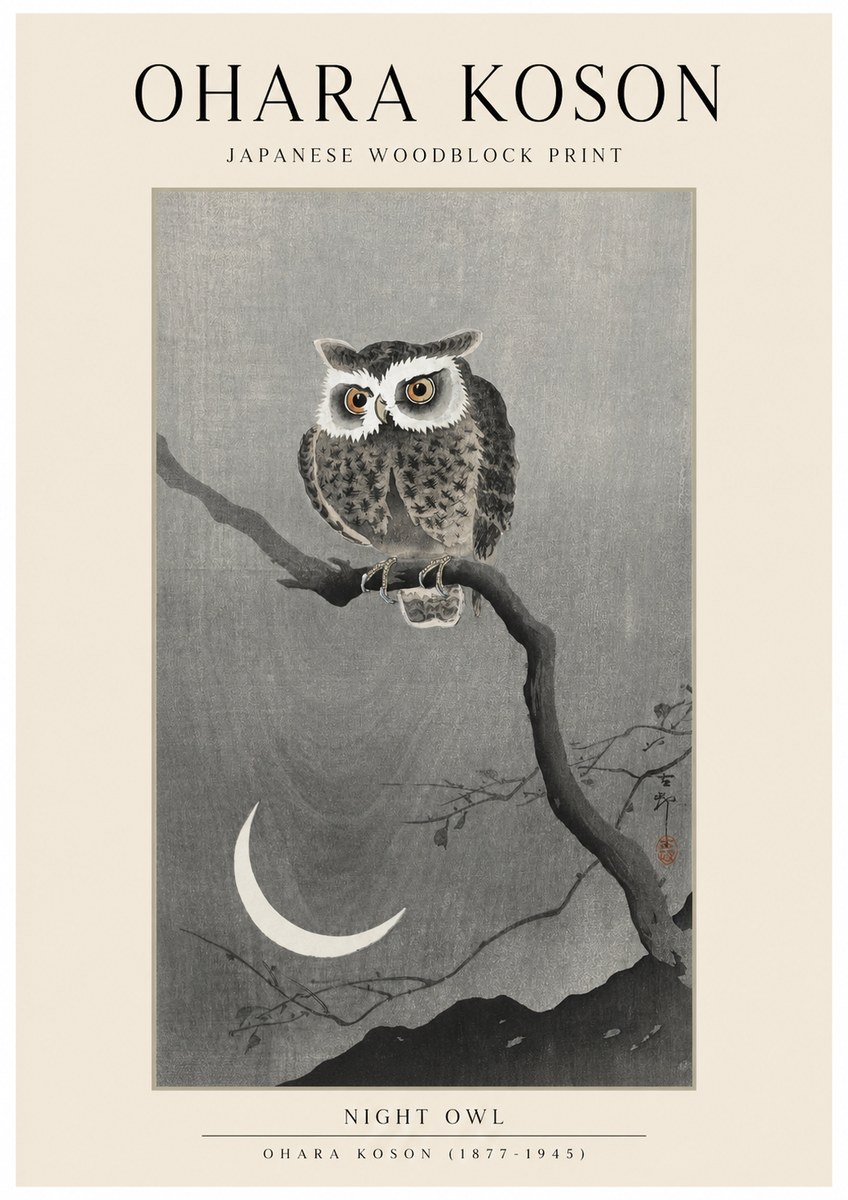 Ohara Koson Night Owl No1 - Juliste