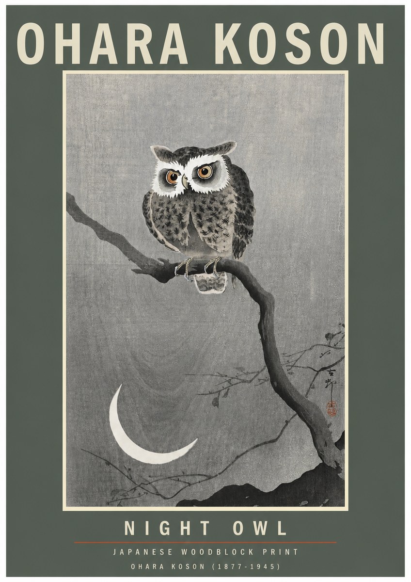 Ohara Koson Night Owl No3 - Juliste