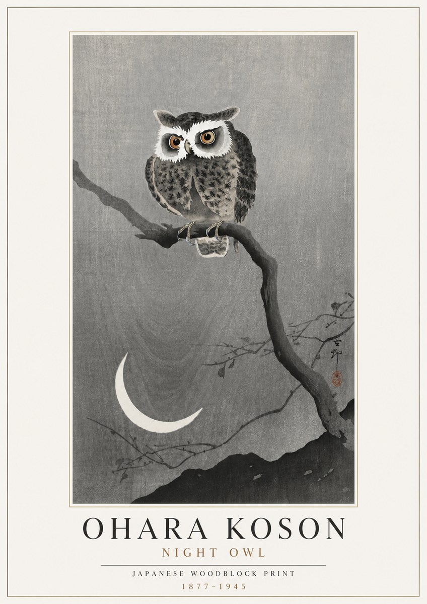 Ohara Koson Night Owl No4 - Juliste