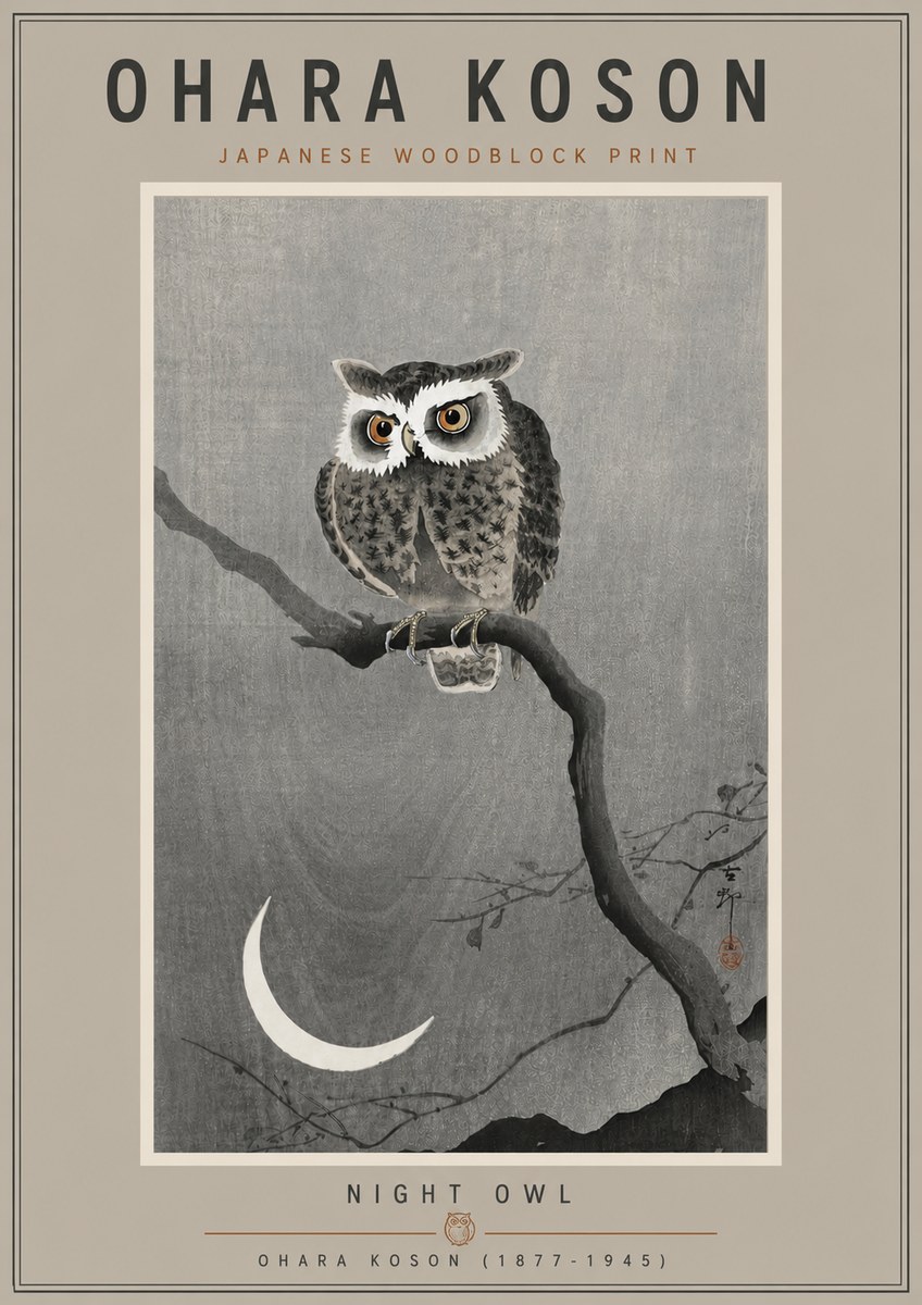 Ohara Koson Night Owl No5 - Juliste