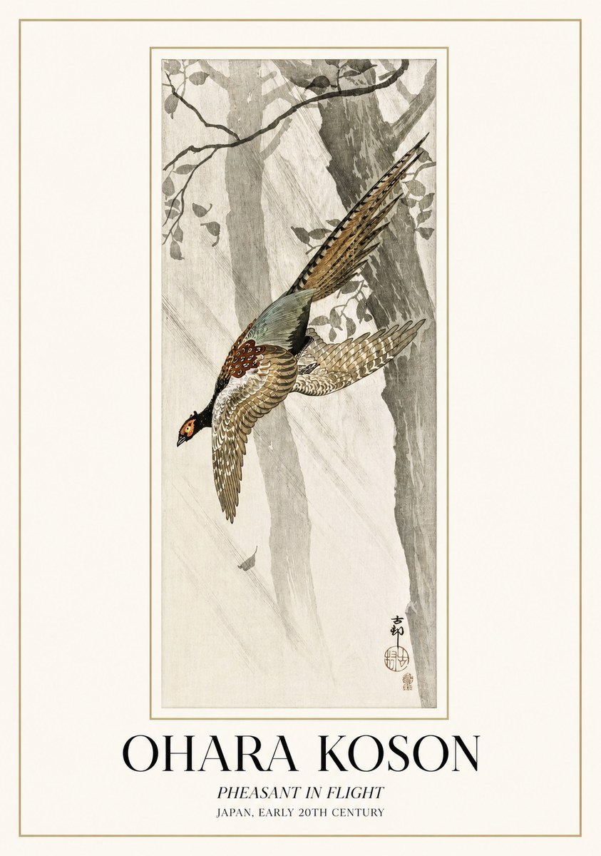 Ohara Koson Pheasant in Flight No1 - Juliste
