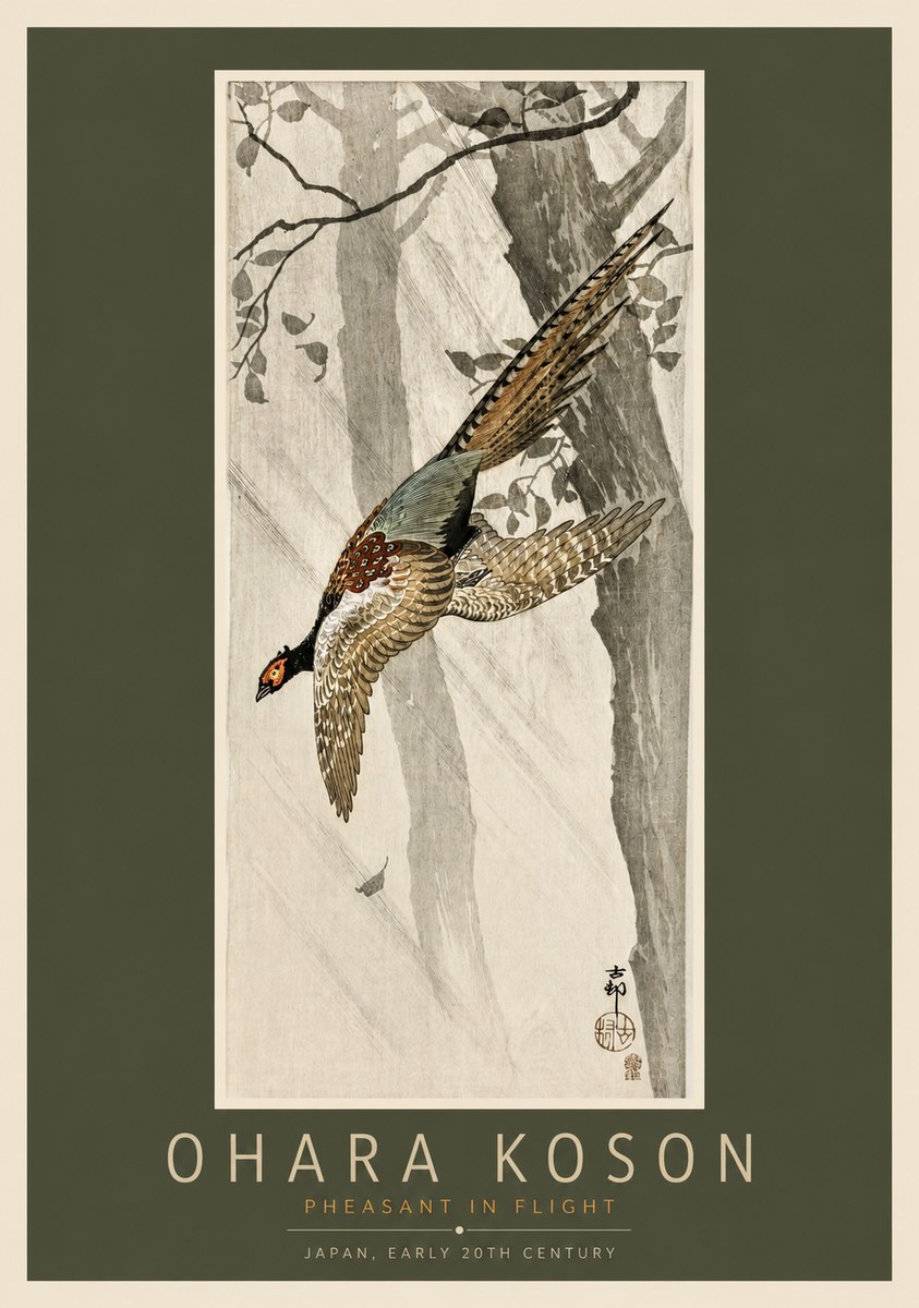 Ohara Koson Pheasant in Flight No2 - Juliste