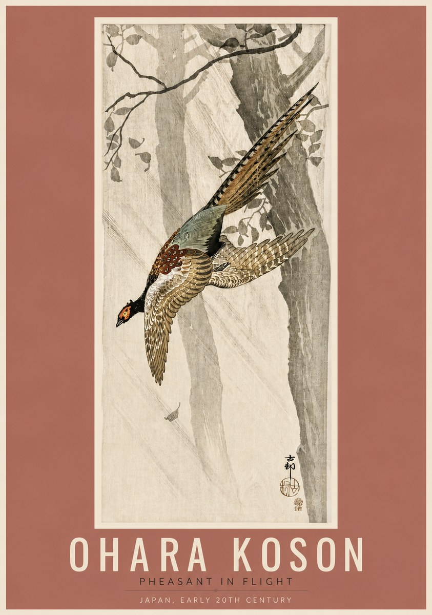 Ohara Koson Pheasant in Flight No3 - Juliste