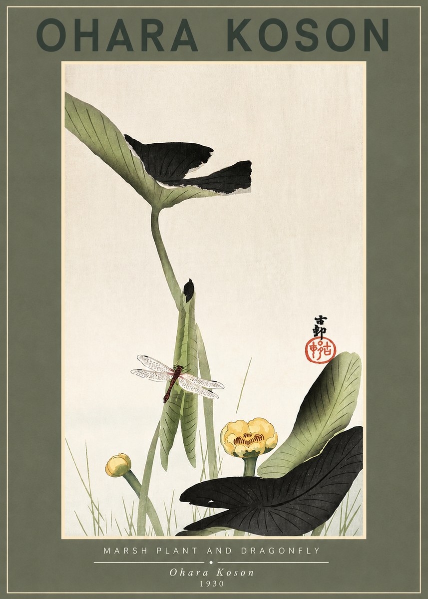 Ohara Koson Marsh Plant and Dragonfly No2 - Juliste