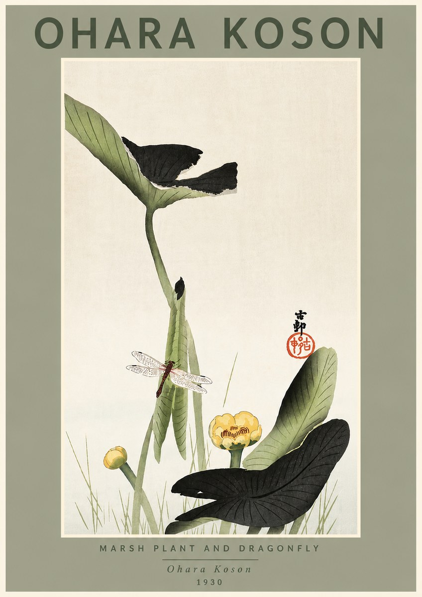 Ohara Koson Marsh Plant and Dragonfly No4 - Juliste