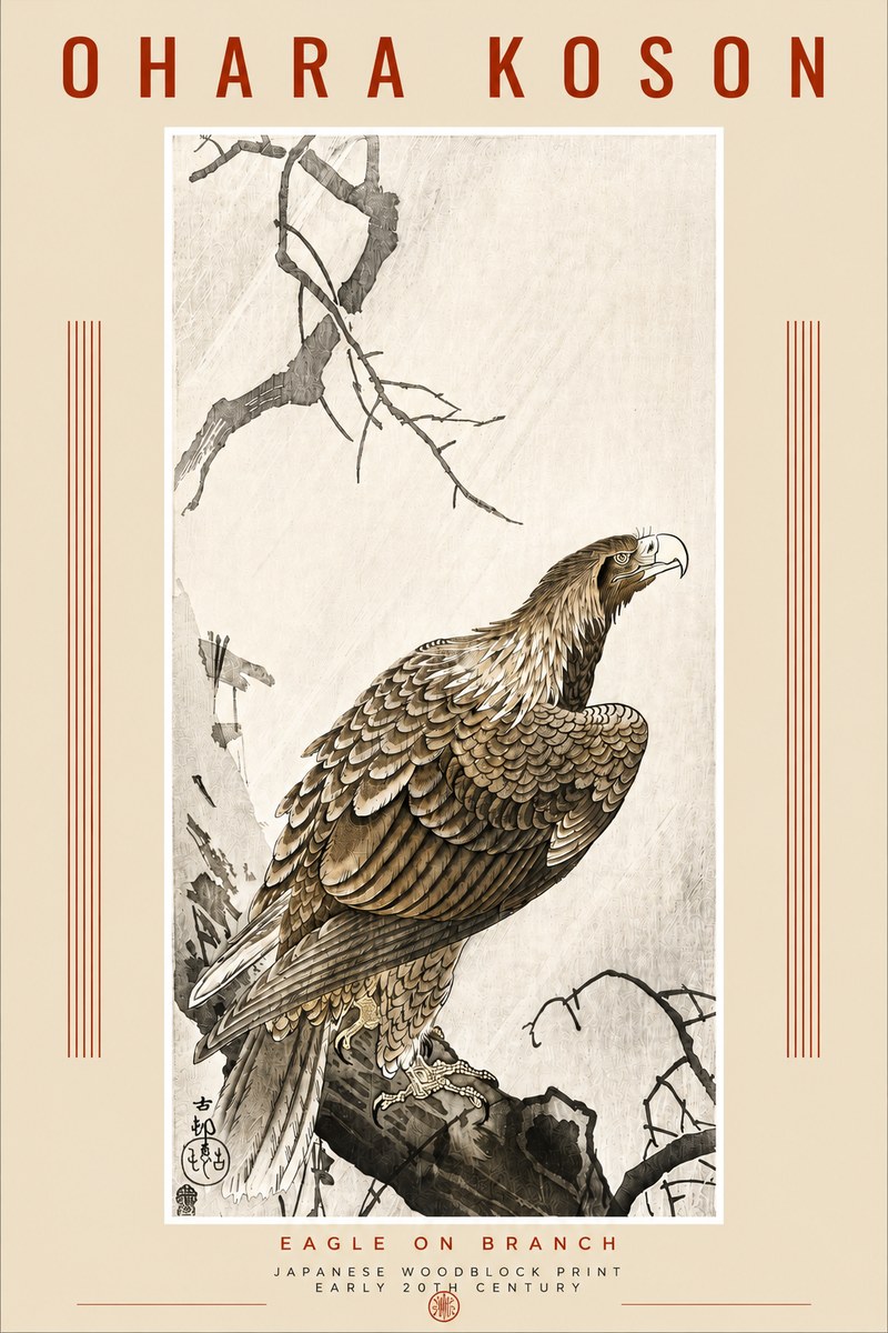 Ohara Koson Eagle on Branch No4 - Juliste